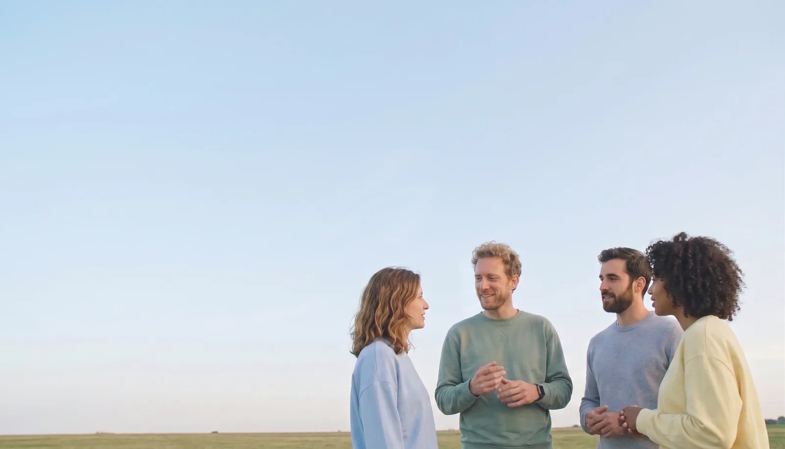 Members of the Caffeine team talking outdoors.